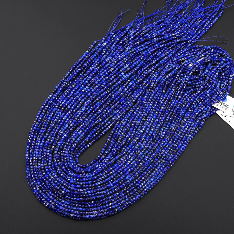 Natural Blue Lapis Faceted 2mm Cube Gemstone Beads 15.5" Strand