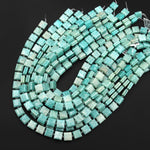 AAA Natural Peruvian Amazonite Smooth Square Beads w/ Grooved Line Around 16" Strand