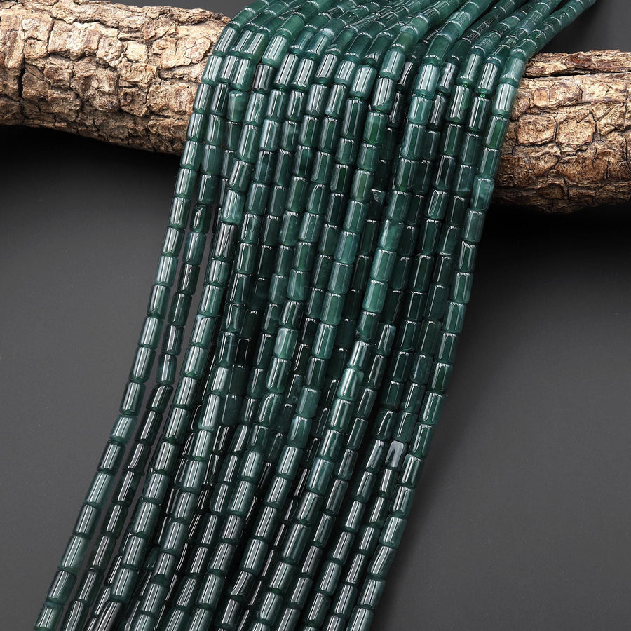 AAA Natural Guatemalan Blue Green Jade Smooth Thin 4x7mm Tube Cylinder Beads 15.5" Strand