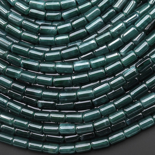 AAA Natural Guatemalan Blue Green Jade Smooth Thin 4x7mm Tube Cylinder Beads 15.5" Strand