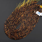 AAA Natural Tiger's Eye 4x2mm Small Thin Smooth Spacer Tube Beads 15.5" Strand