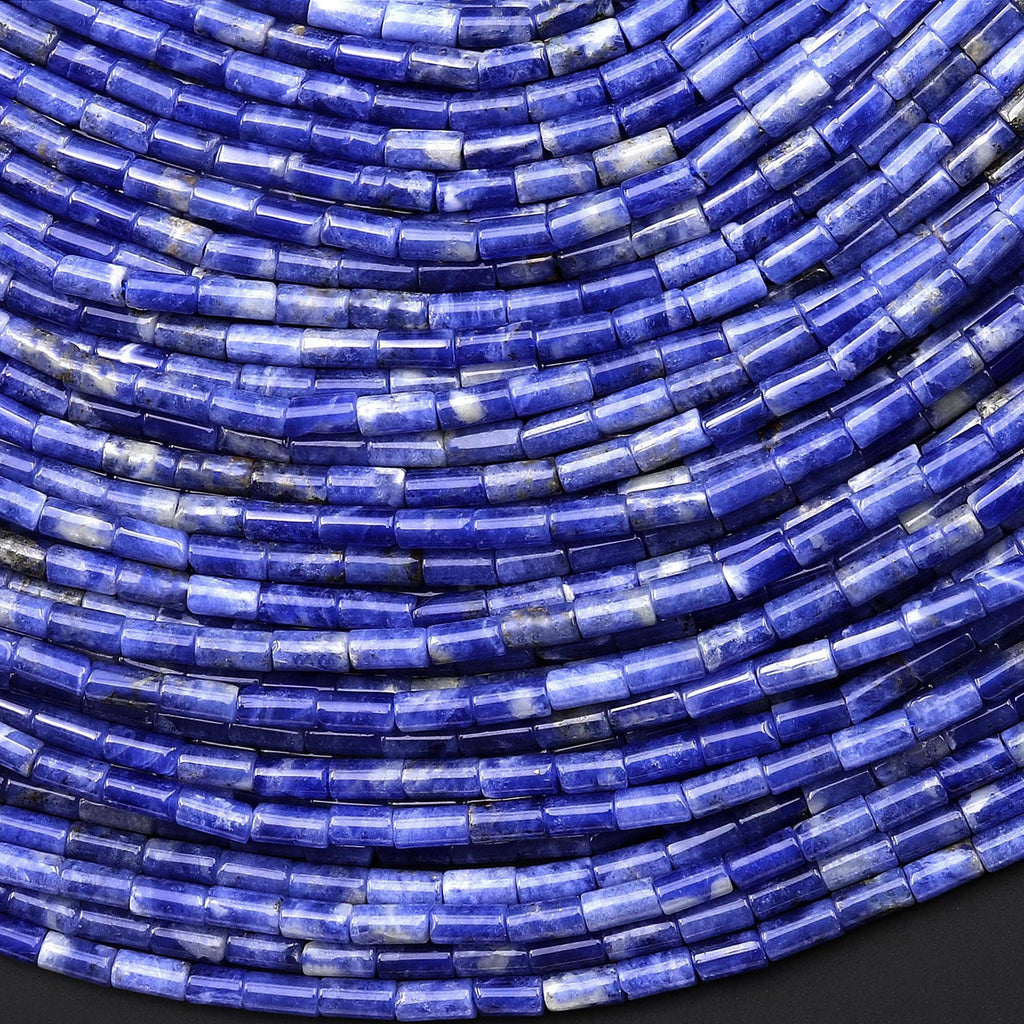 AAA Natural Denim Blue Sodalite 4x2mm Small Thin Smooth Spacer Tube Beads 15.5" Strand