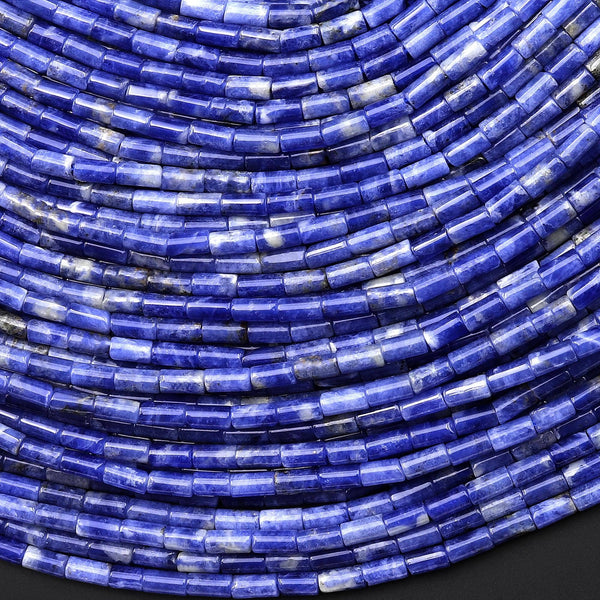 AAA Natural Denim Blue Sodalite 4x2mm Small Thin Smooth Spacer Tube Beads 15.5" Strand