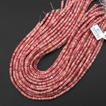 Natural Pink Petrified Rhodonite Smooth Rondelle Beads 4mm Earthy Pink Gemstone Beads 15.5" Strand