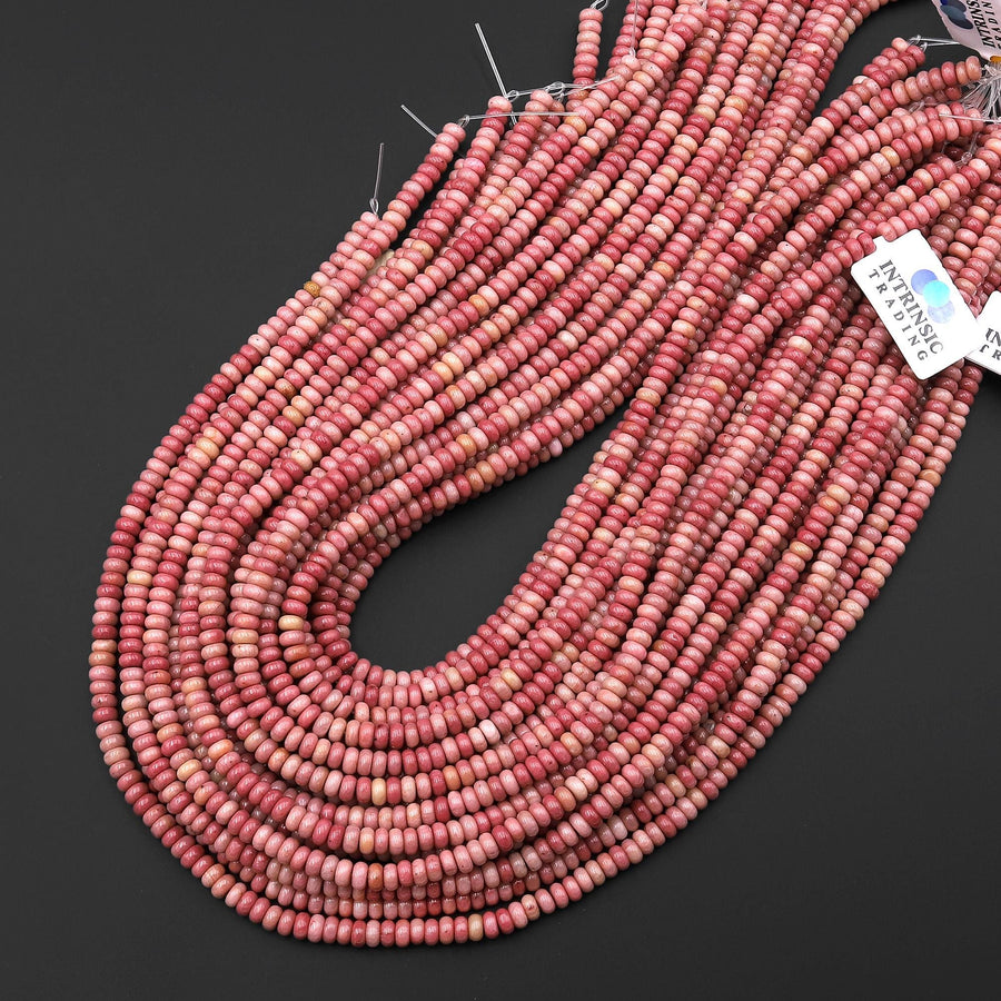 Natural Pink Petrified Rhodonite Smooth Rondelle Beads 4mm Earthy Pink Gemstone Beads 15.5" Strand