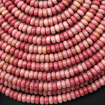 Natural Pink Petrified Rhodonite Smooth Rondelle Beads 4mm Earthy Pink Gemstone Beads 15.5" Strand
