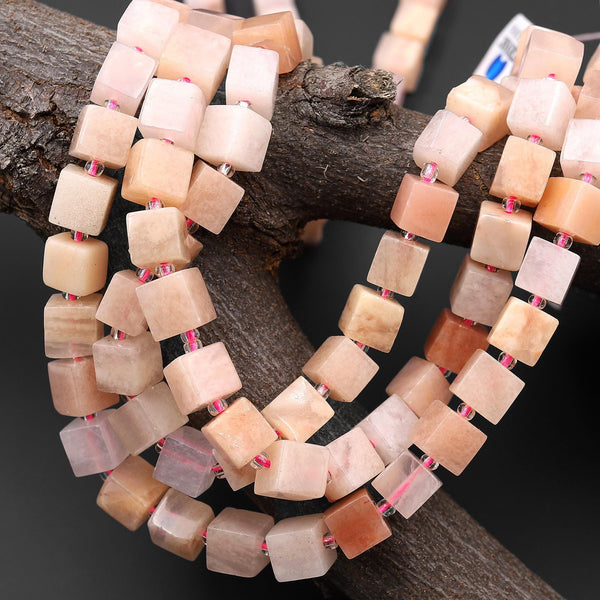 Natural Peach Aventurine 8mm Smooth Cube Dice Gemstone Beads 15.5" Strand