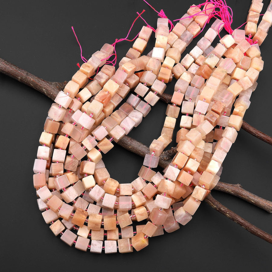 Natural Peach Aventurine 8mm Smooth Cube Dice Gemstone Beads 15.5" Strand
