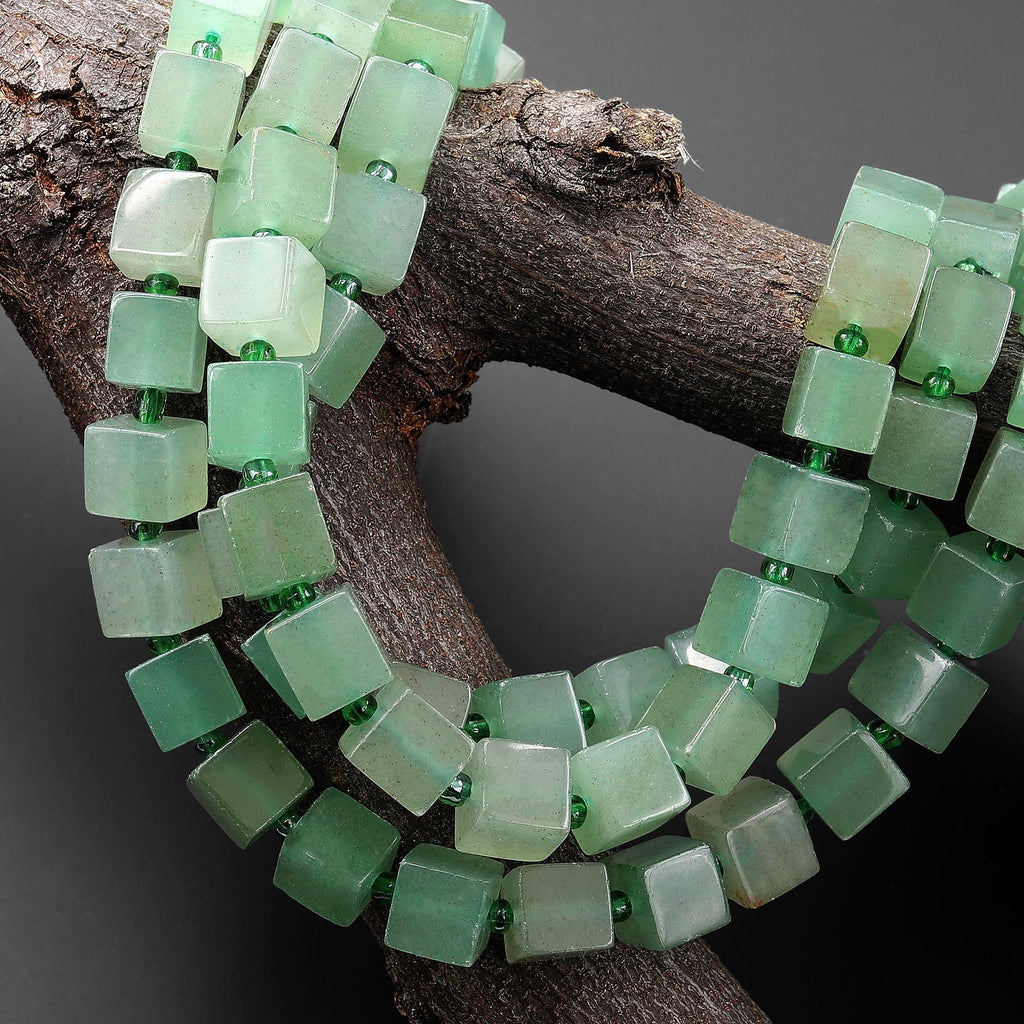 Natural Green Aventurine 8mm Smooth Cube Dice Gemstone Beads 15.5" Strand