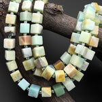 Natural Multicolor Blue Green Yellow Amazonite 8mm Smooth Cube Dice Gemstone Beads 15.5" Strand