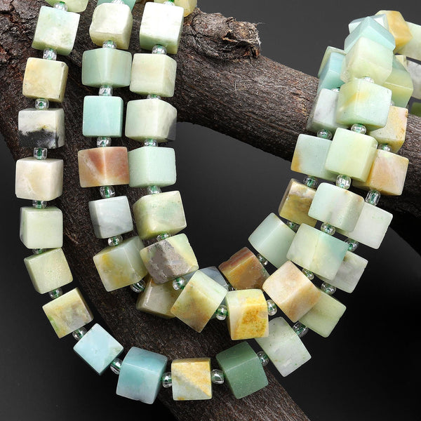Natural Multicolor Blue Green Yellow Amazonite 8mm Smooth Cube Dice Gemstone Beads 15.5" Strand