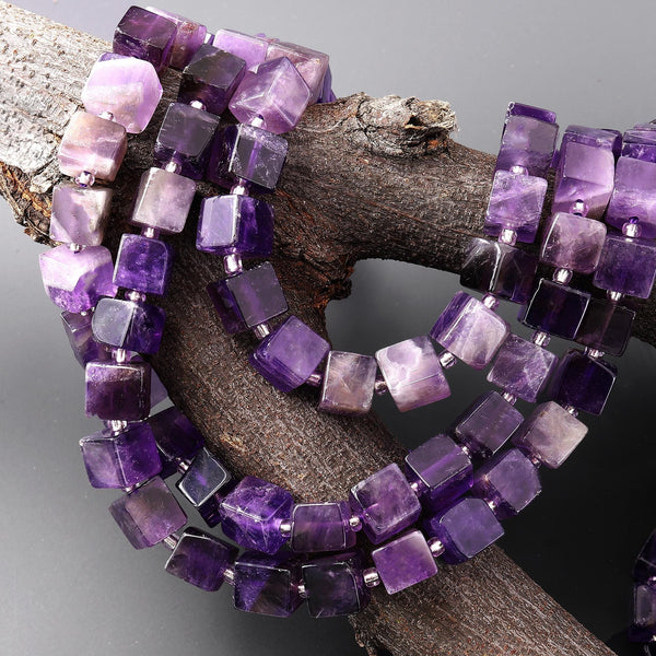 Natural Purple Amethyst 8mm Smooth Cube Dice Gemstone Beads 15.5" Strand