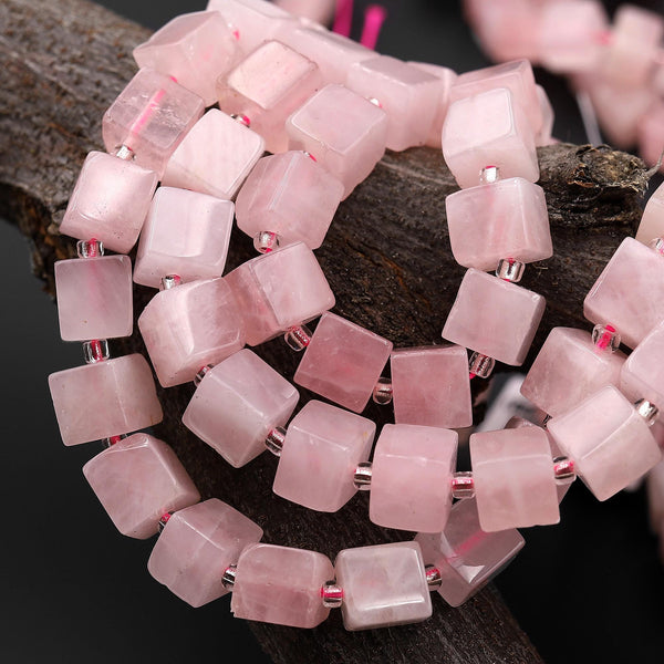 Natural Pink Rose Quartz 8mm Smooth Cube Dice Beads 15.5" Strand