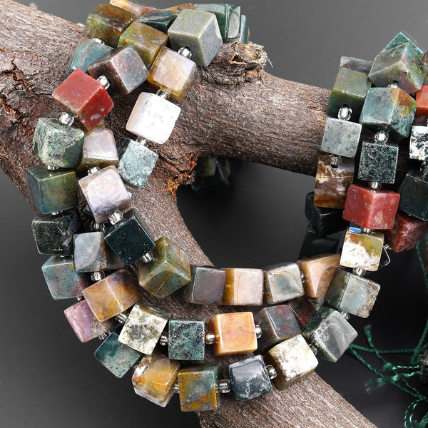 Natural Indian Agate 8mm Smooth Cube Dice Beads 15.5" Strand