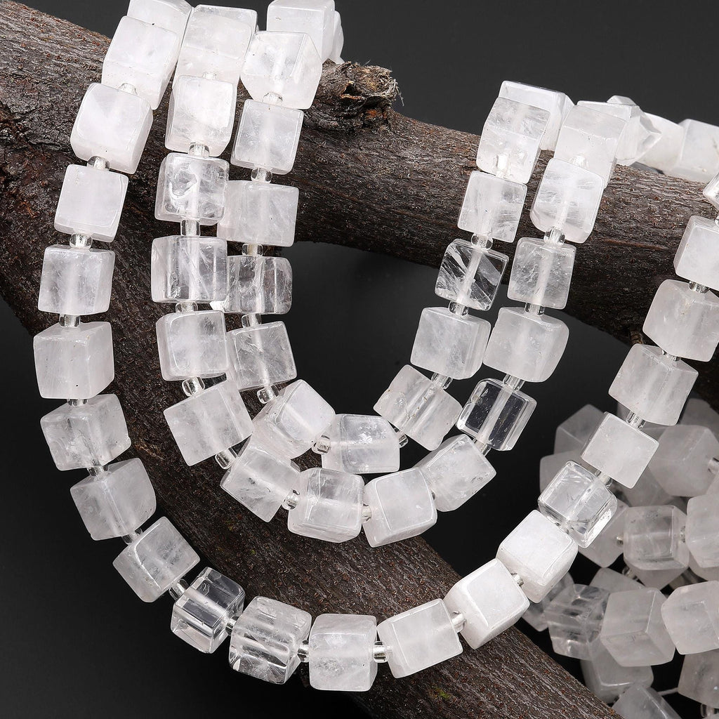 Natural Rock Quartz 8mm Smooth Cube Dice Beads 15.5" Strand