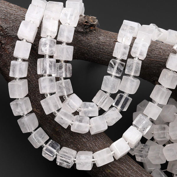 Natural Rock Quartz 8mm Smooth Cube Dice Beads 15.5" Strand