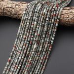 AAA Natural African Bloodstone 4mm Thin Heishi Rondelle Beads 15.5" Strand