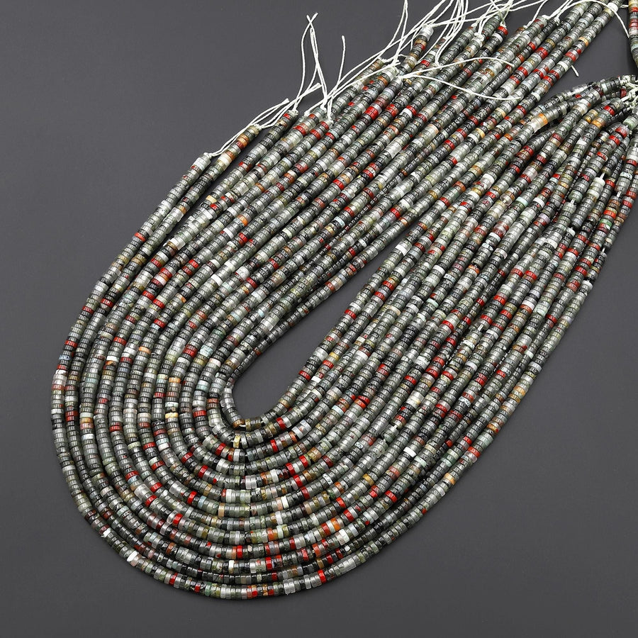 AAA Natural African Bloodstone 4mm Thin Heishi Rondelle Beads 15.5" Strand