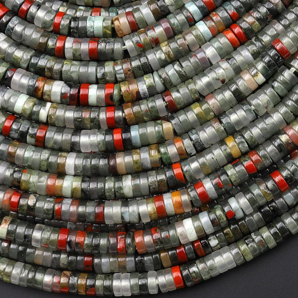AAA Natural African Bloodstone 4mm Thin Heishi Rondelle Beads 15.5" Strand