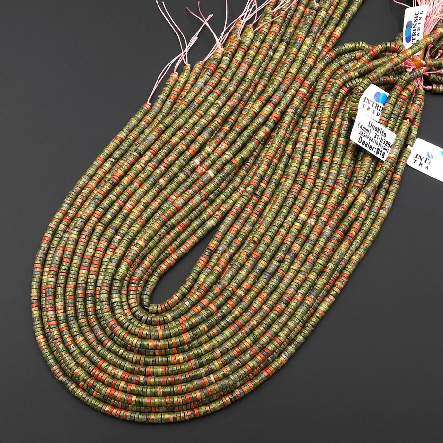 AAA Natural Unakite 4mm Heishi Thin Rondelle Beads 15.5" Strand