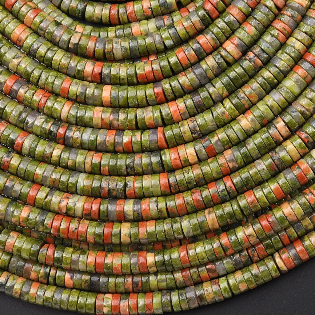 AAA Natural Unakite 4mm Heishi Thin Rondelle Beads 15.5" Strand