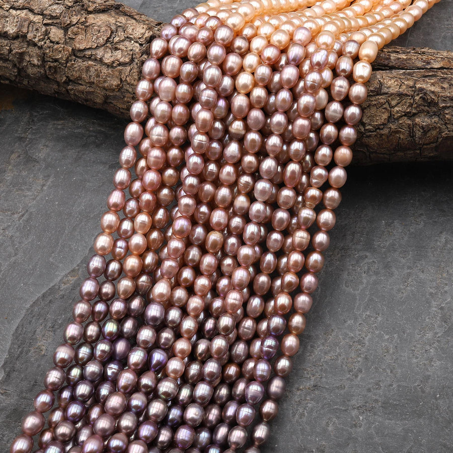 Genuine Natural White Peach Pink Mauve Purple Freshwater Pearl 7mm 8mm Ombre Rondelle Shimmery Iridescent Classic Pearl 15.5" Strand
