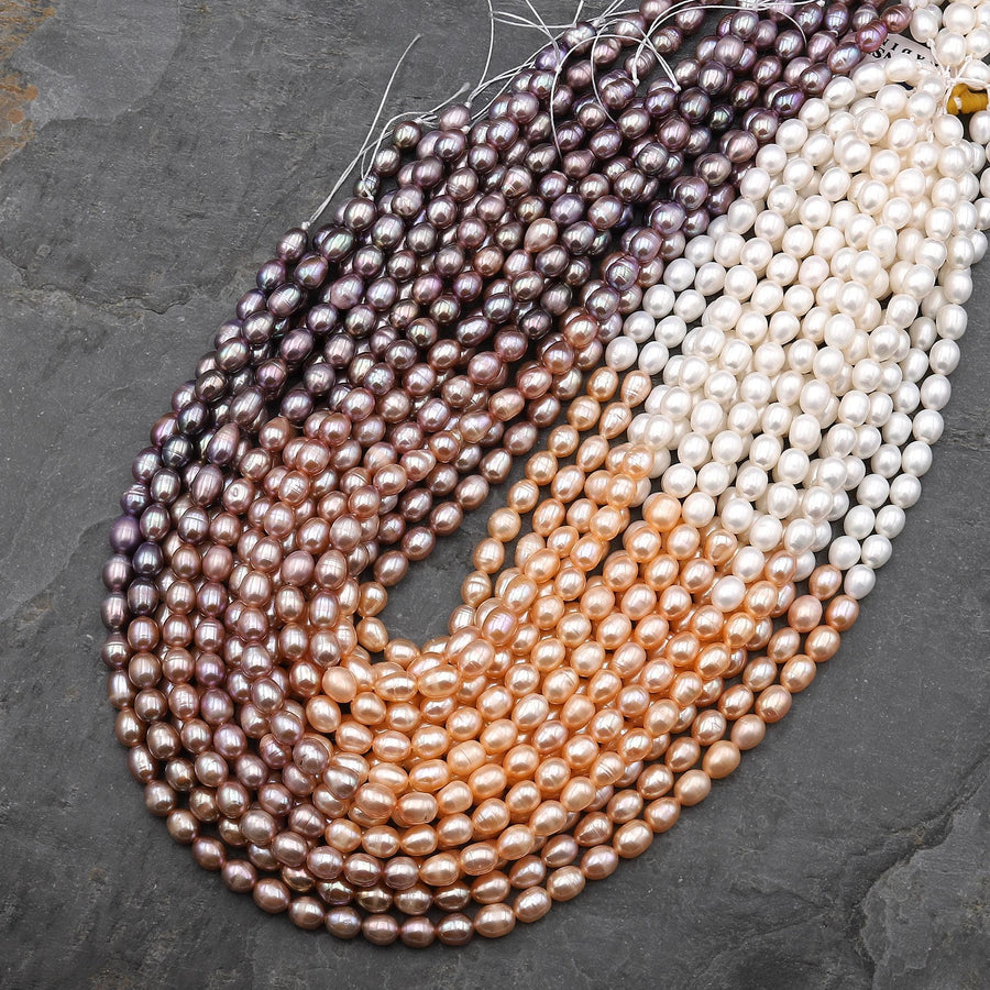 Genuine Natural White Peach Pink Mauve Purple Freshwater Pearl 7mm 8mm Ombre Rondelle Shimmery Iridescent Classic Pearl 15.5" Strand