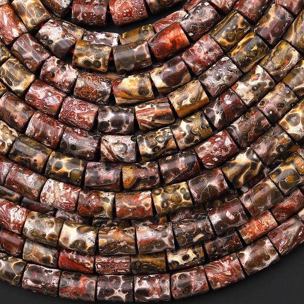 Natural Leopard Skin Jasper 6x8mm Smooth Tube Cylinder Beads 15.5" Strand
