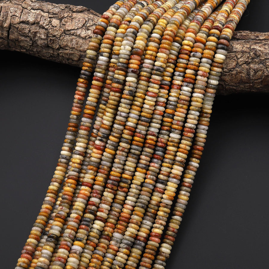 Natural Yellow Crazy Lace Agate Thin Rondelle 6mm Gemstone Beads 15.5" Strand