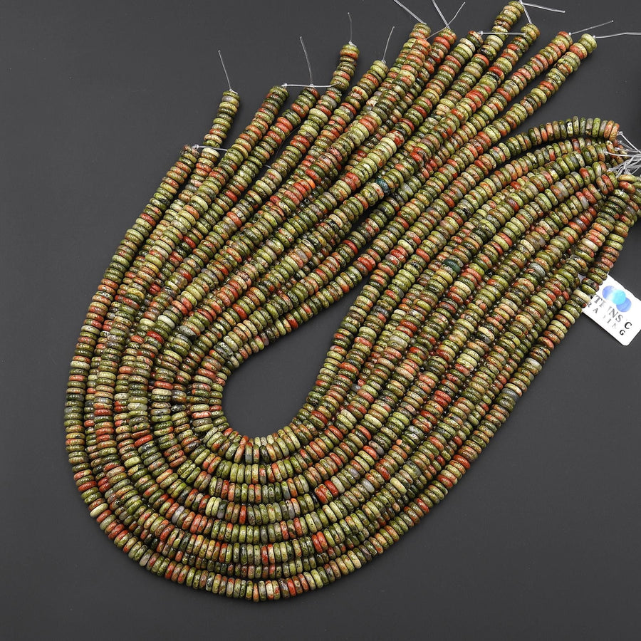 Natural Unakite Thin Rondelle 6mm Gemstone Beads 15.5" Strand
