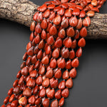Natural Red Jasper Teardrop Beads Vertically Drilled 10x14mm Gemstone 15.5" Strand