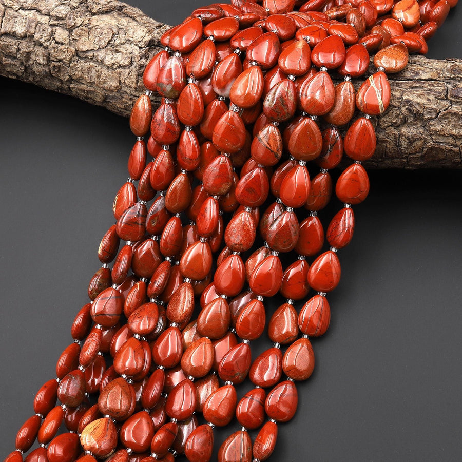 Natural Red Jasper Teardrop Beads Vertically Drilled 10x14mm Gemstone 15.5" Strand