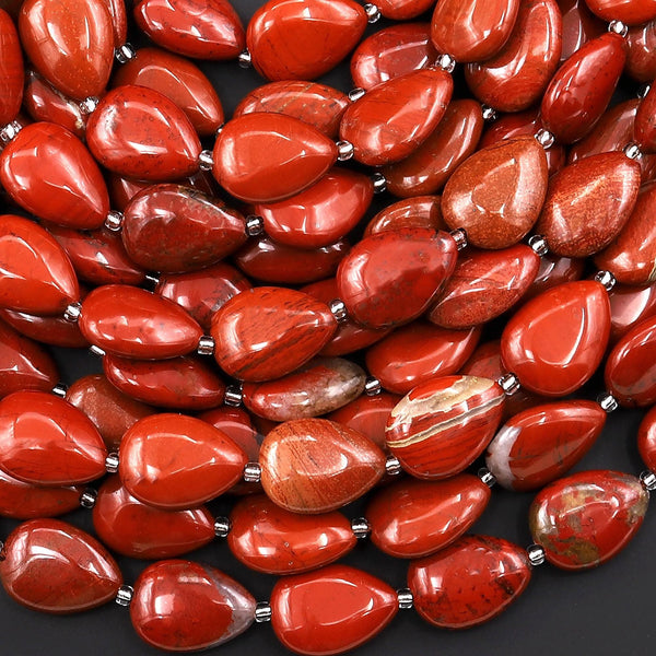 Natural Red Jasper Teardrop Beads Vertically Drilled 10x14mm Gemstone 15.5" Strand