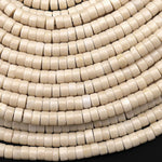 Natural Ivory Fossil Jasper River Stone Rondelle Heishi 4mm 6mm Polished Tan Beige Cream Beads 15.5" Strand