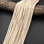 Natural Ivory Fossil Jasper River Stone Rondelle Heishi 4mm 6mm Polished Tan Beige Cream Beads 15.5" Strand