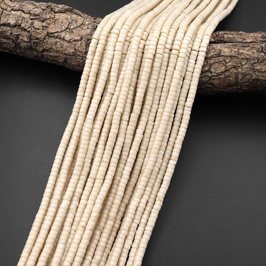 Natural Ivory Fossil Jasper River Stone Rondelle Heishi 4mm 6mm Polished Tan Beige Cream Beads 15.5" Strand