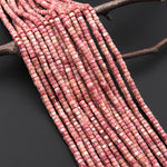 AAA Faceted Natural Pink Petrified Rhodonite Beads 6mm hexagon Heishi Rondelle 15.5" Strand