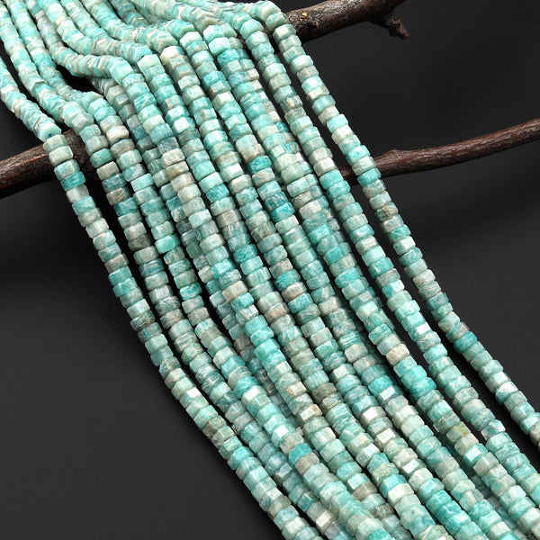 AAA Faceted Natural Peruvian Amazonite Beads 6mm hexagon Heishi Rondelle 15.5" Strand
