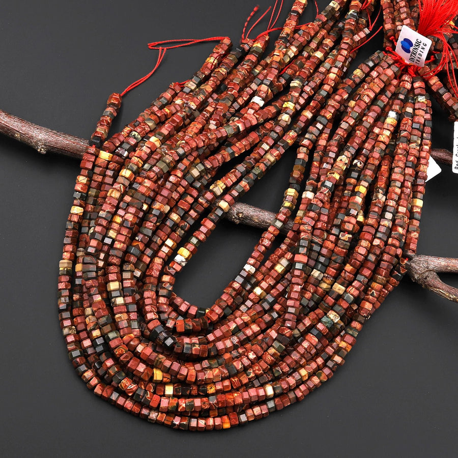 AAA Faceted Natural Red Creek Jasper Beads 6mm hexagon Heishi Rondelle 15.5" Strand