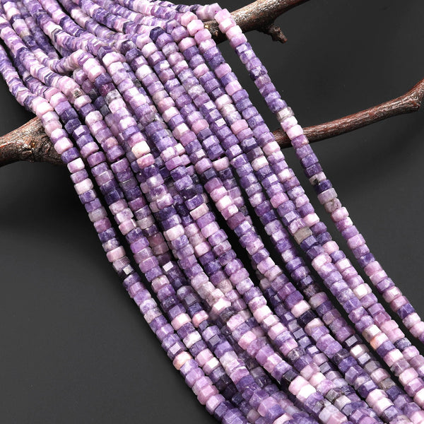 AAA Faceted Natural Purple Lepidolite Beads 6mm hexagon Heishi Rondelle 15.5" Strand