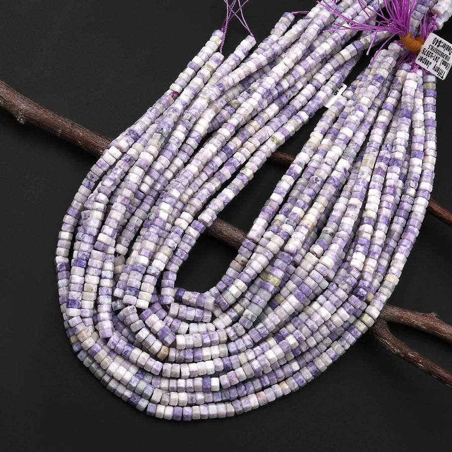 AAA Faceted Natural Purple Tiffany Jasper Beads 6mm hexagon Heishi Rondelle 15.5" Strand