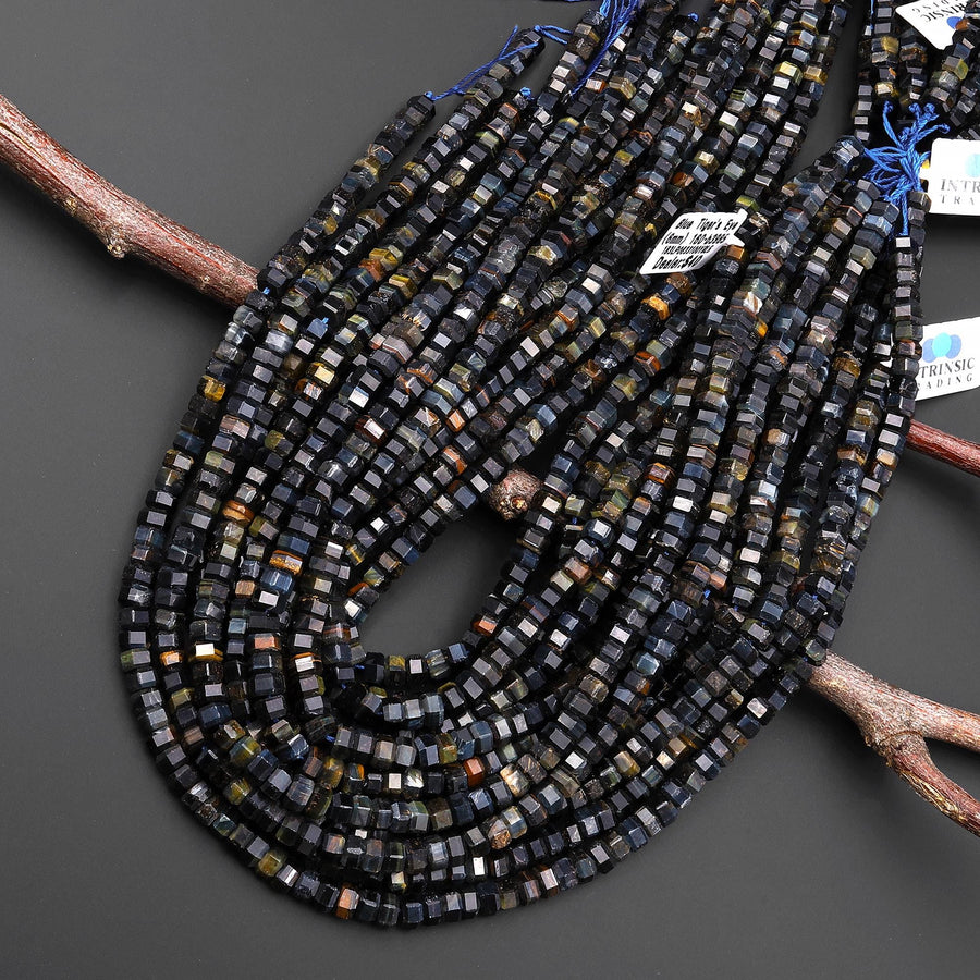 AAA Faceted Natural Blue Tiger's Eye Beads 6mm hexagon Heishi Rondelle 15.5" Strand