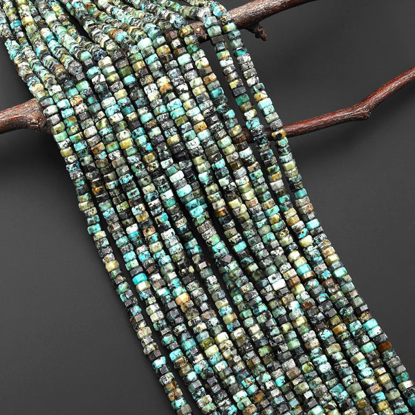 AAA Faceted Natural African Turquoise Beads 6mm hexagon Heishi Rondelle 15.5" Strand