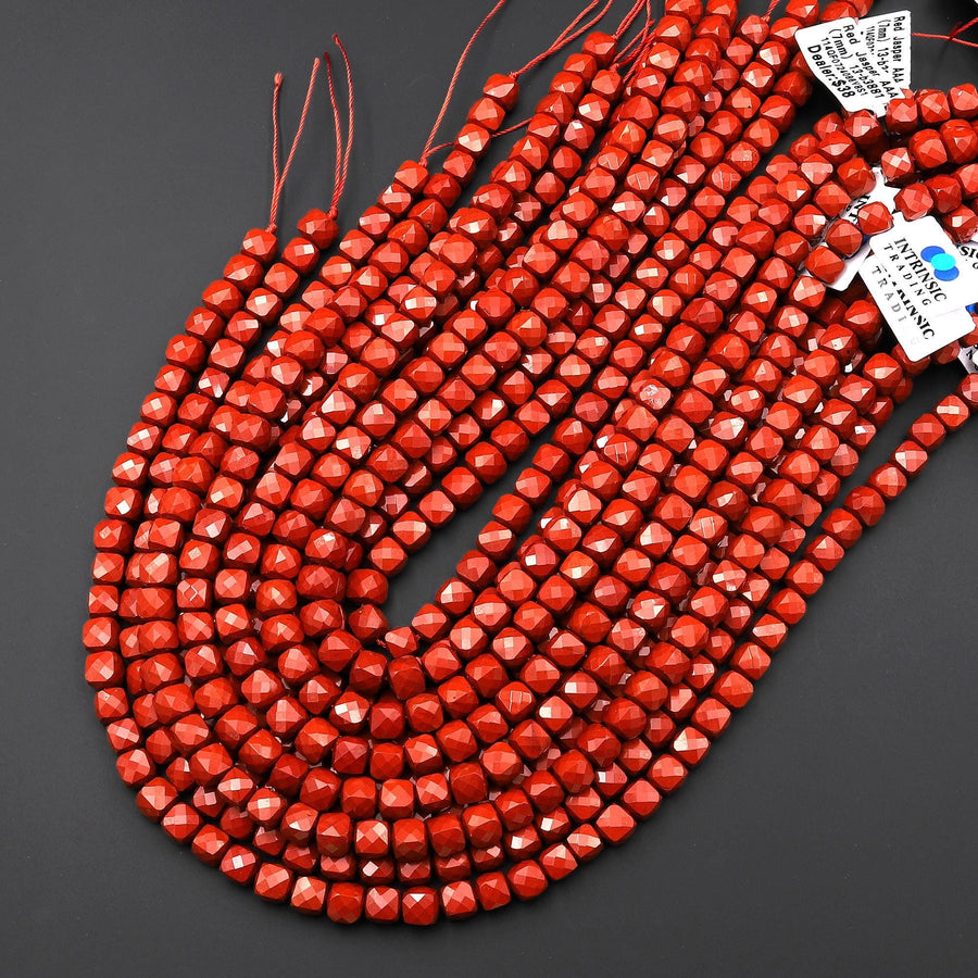 AAA Natural Red Jasper Faceted 7mm 8mm Gemstone Cube Beads 15.5" Strand