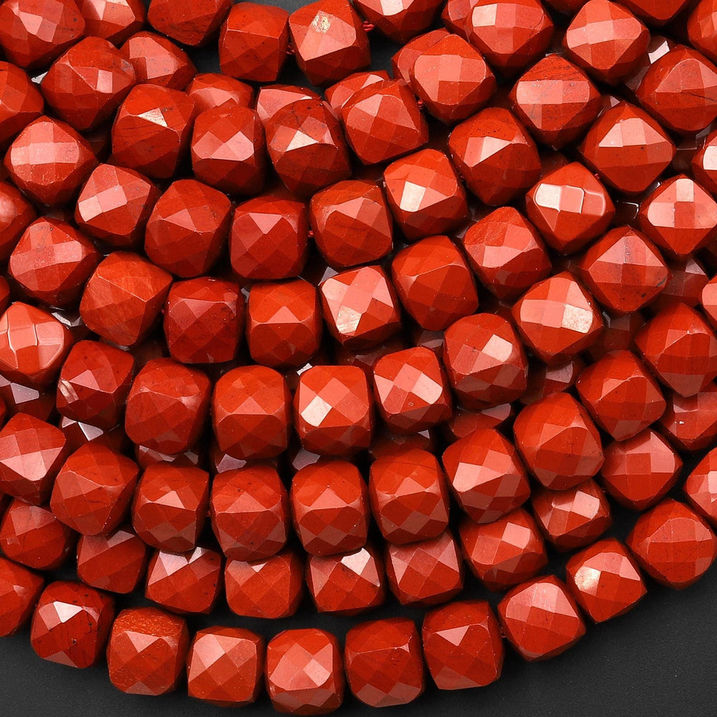 AAA Natural Red Jasper Faceted 7mm 8mm Gemstone Cube Beads 15.5" Strand