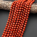 AAA Faceted Natural Red Jasper 8mm Round Beads 15.5" Strand