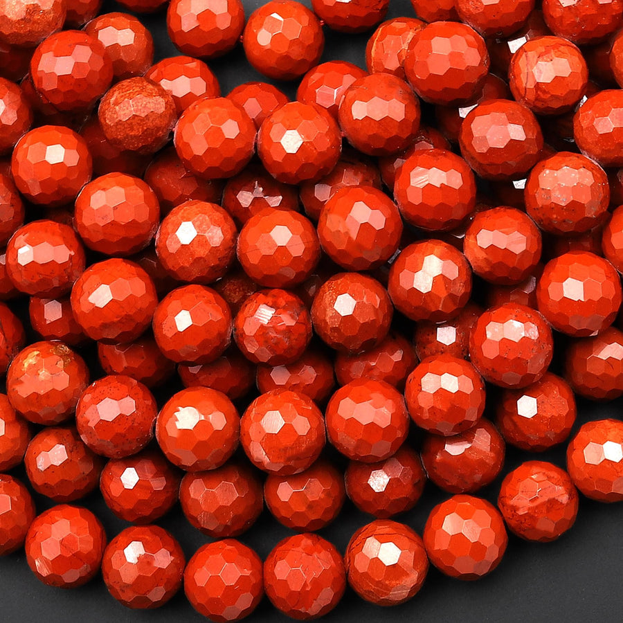 AAA Faceted Natural Red Jasper 8mm Round Beads 15.5" Strand