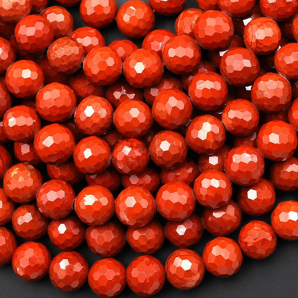 AAA Faceted Natural Red Jasper 8mm Round Beads 15.5" Strand