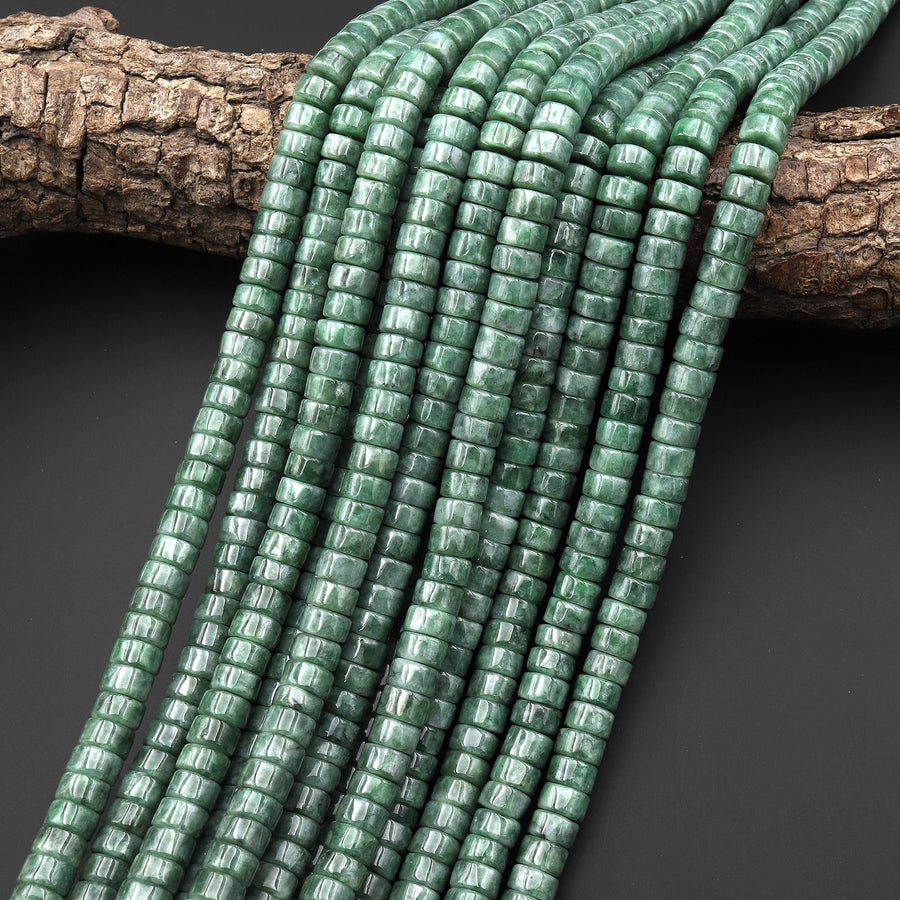 AAA Natural Burmese Jade Smooth Heishi Rondelle 7mm 8mm Gemstone 15.5" Strand