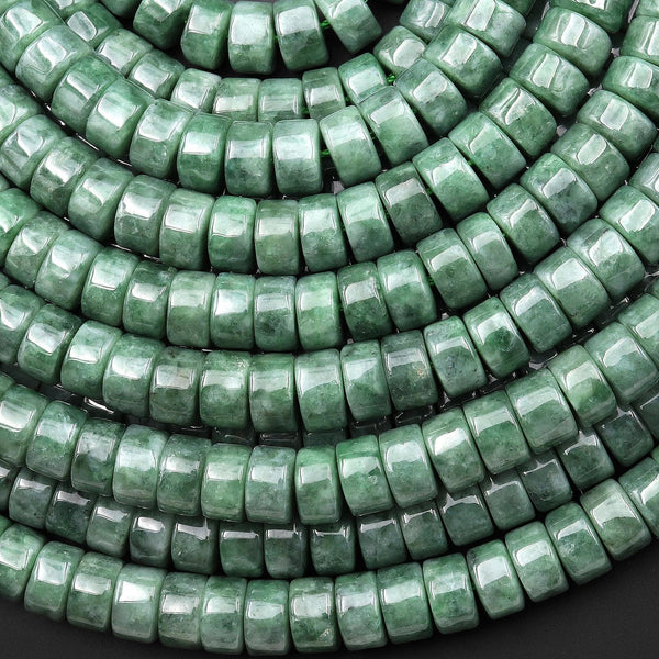 AAA Natural Burmese Jade Smooth Heishi Rondelle 7mm 8mm Gemstone 15.5" Strand